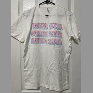 Delta Zeta Next Level Apparel T-Shirt (White, Pink, & Blue, Size Medium)
